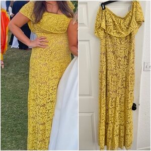 Dress the population Size XL yellow lace off the shoulder dress